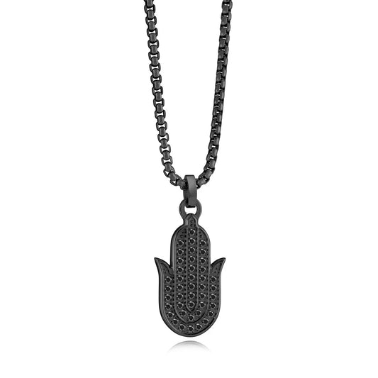 Upside Down Pave Hamsa Pendant Necklace