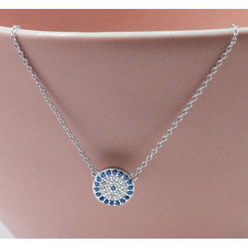 CZ Round Evil Eye Necklace