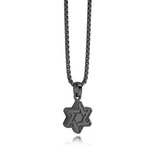 Solid Engraved Magen David Pendant Necklace